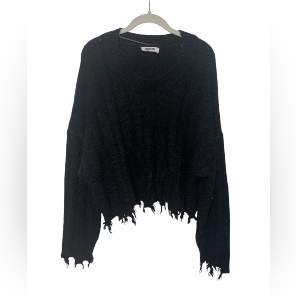 Double Zero Sz M Sweater Women's Black Distressed Cropped Oversized